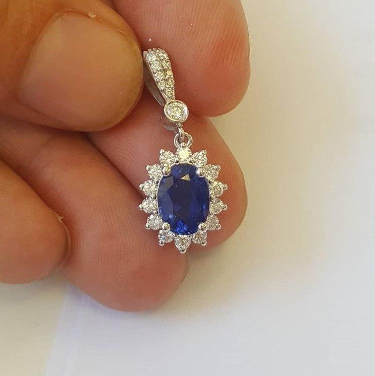 Royal Blue Sapphire Halo pendant – True Love Jewelry