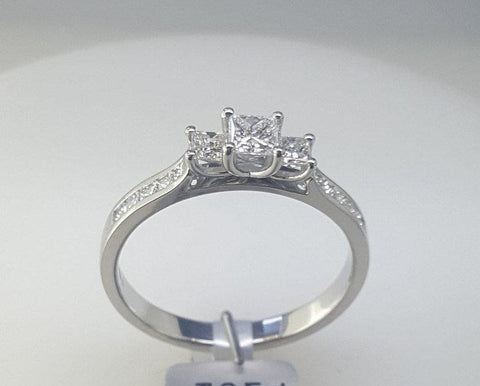 True Love Jewelry, Three stone ring Princess Diamond engagement ring